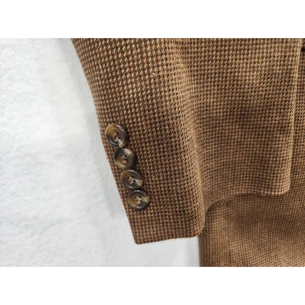 Vtg Lauren Ralph Lauren Men's 40R Brown Lambswool Houndstooth Sport Coat Jacket‎